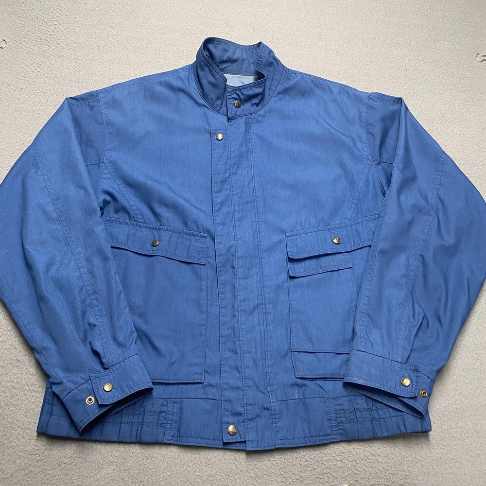 Vintage London Fog Jacket Mens 40 Blue Winning Edge Cotton Blend Windbreaker 80s